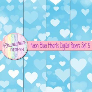 Free neon blue hearts digital papers set 5