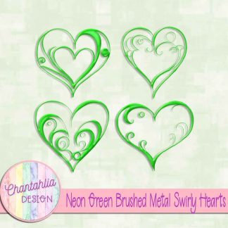 Free neon green brushed metal swirly hearts design elements