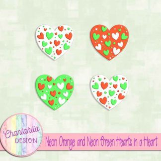 Free neon orange and neon green hearts in a heart design elements