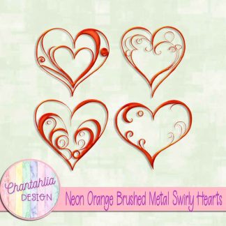 Free neon orange brushed metal swirly hearts design elements