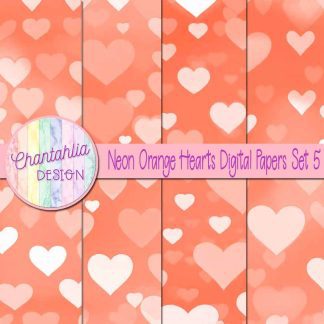 Free neon orange hearts digital papers set 5