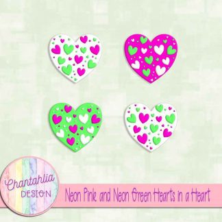 Free neon pink and neon green hearts in a heart design elements