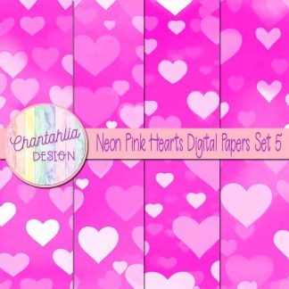 Free neon pink hearts digital papers set 5