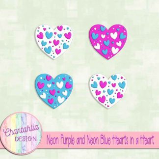 Free neon purple and neon blue hearts in a heart design elements