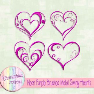 Free neon purple brushed metal swirly hearts design elements