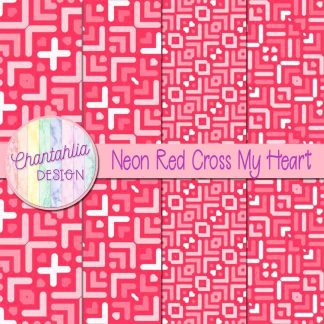 Free neon red cross my heart digital papers