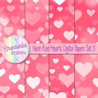 Free neon red hearts digital papers set 5