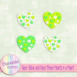 Free neon yellow and neon green hearts in a heart design elements