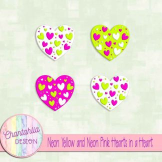 Free neon yellow and neon pink hearts in a heart design elements