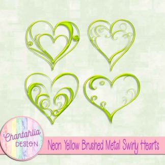 Free neon yellow brushed metal swirly hearts design elements