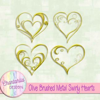 Free olive brushed metal swirly hearts design elements