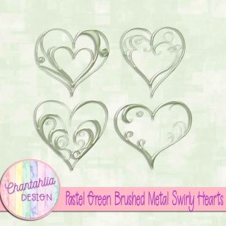 Free pastel green brushed metal swirly hearts design elements