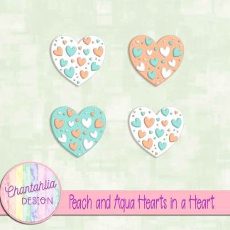 Free peach and aqua hearts in a heart design elements