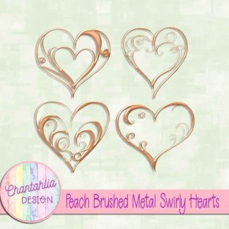 Free peach brushed metal swirly hearts design elements