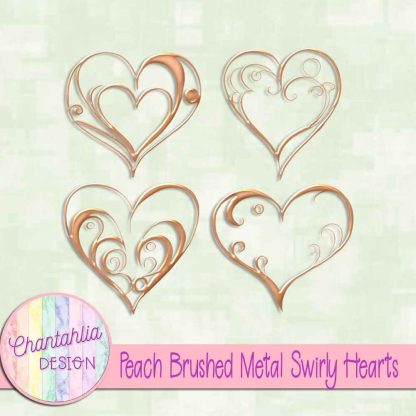 Free peach brushed metal swirly hearts design elements