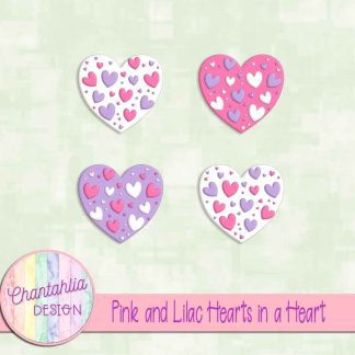 Free pink and lilac hearts in a heart design elements