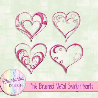 Free pink brushed metal swirly hearts design elements