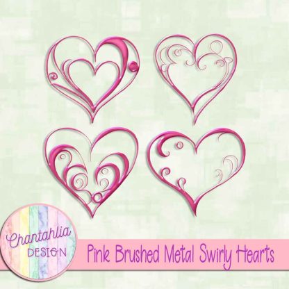 Free pink brushed metal swirly hearts design elements