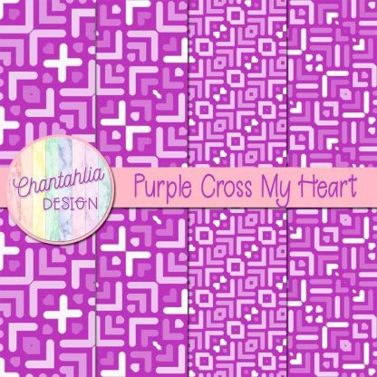 Free purple cross my heart digital papers