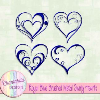 Free royal blue brushed metal swirly hearts design elements