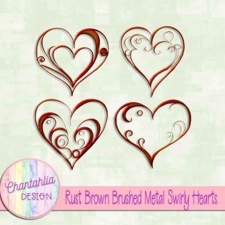 Free rust brown brushed metal swirly hearts design elements