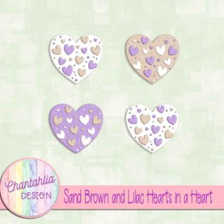 Free sand brown and lilac hearts in a heart design elements