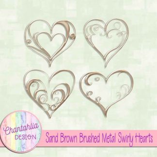 Free sand brown brushed metal swirly hearts design elements