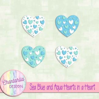 Free sea blue and aqua hearts in a heart design elements