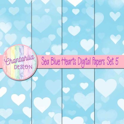 Free sea blue hearts digital papers set 5