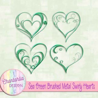 Free sea green brushed metal swirly hearts design elements