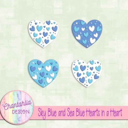 Free sky blue and sea blue hearts in a heart design elements