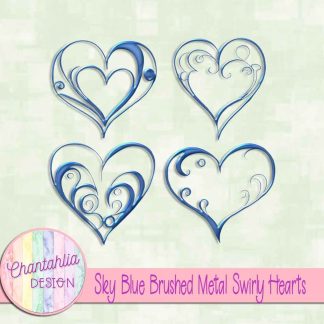 Free sky blue brushed metal swirly hearts design elements