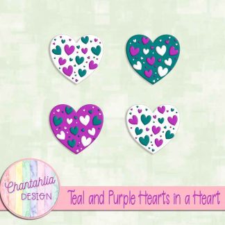 Free teal and purple hearts in a heart design elements