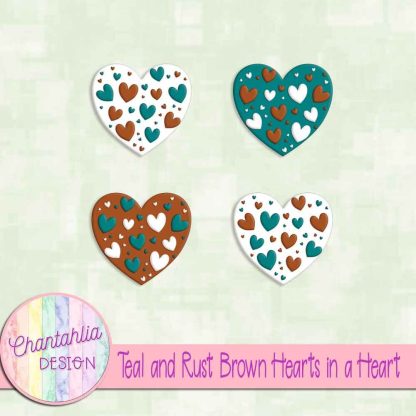 Free teal and rust brown hearts in a heart design elements