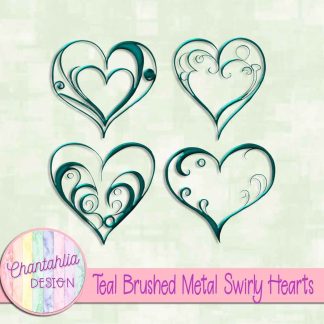 Free teal brushed metal swirly hearts design elements