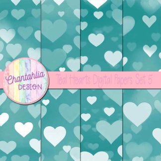 Free teal hearts digital papers set 5