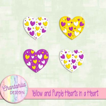 Free yellow and purple hearts in a heart design elements