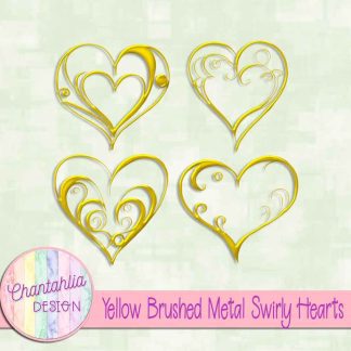 Free yellow brushed metal swirly hearts design elements