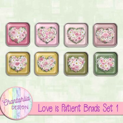 Free brads in a Love is Patient Valentine theme