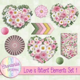 Free design elements in a Love is Patient Valentine theme