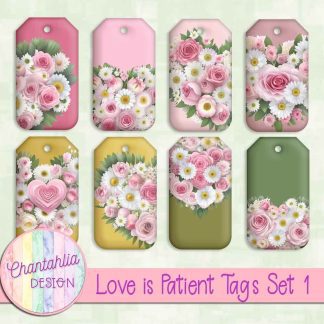 Free tags in a Love is Patient Valentine theme