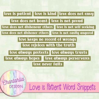 Free word snippets in a Love is Patient Valentine theme