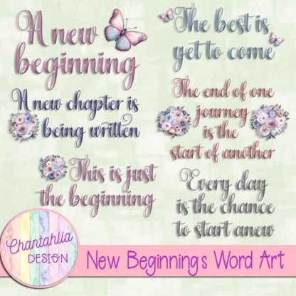 Free word art in a New Beginnings theme