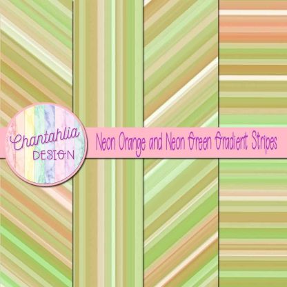 Free neon orange and neon green gradient stripes digital papers