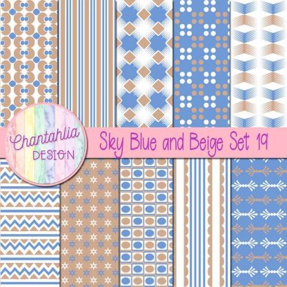 Free sky blue and beige digital papers set 19