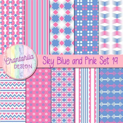 Free sky blue and pink digital papers set 19
