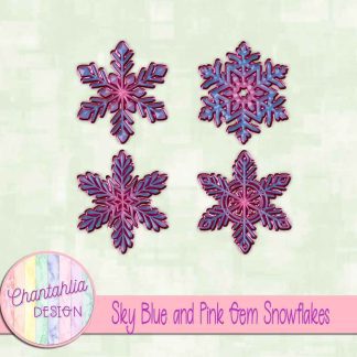 Free sky blue and pink gem snowflakes