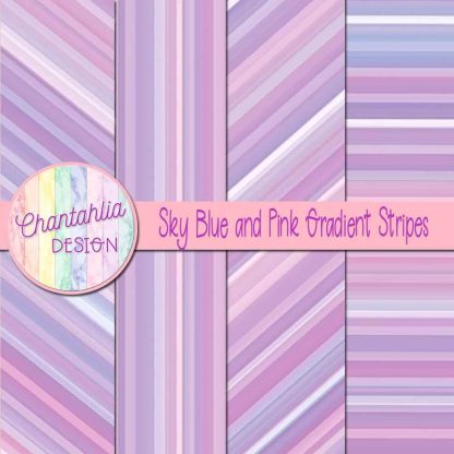 Free sky blue and pink gradient stripes digital papers