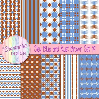 Free sky blue and rust brown digital papers set 19