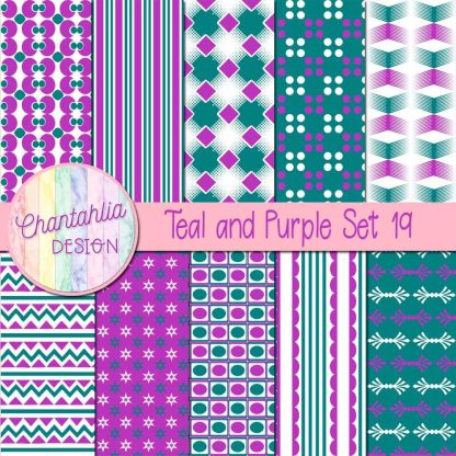 Free teal and purple digital papers set 19